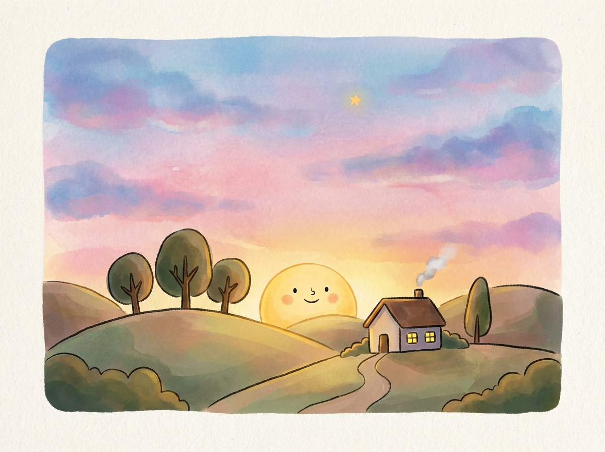 Whimsical hill landscape illustration